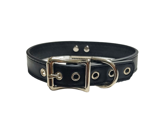 Black faux leather collar with plate d ring back view