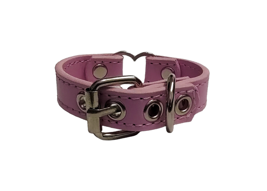 Pink faux leather heart ring cuff bracelet back view