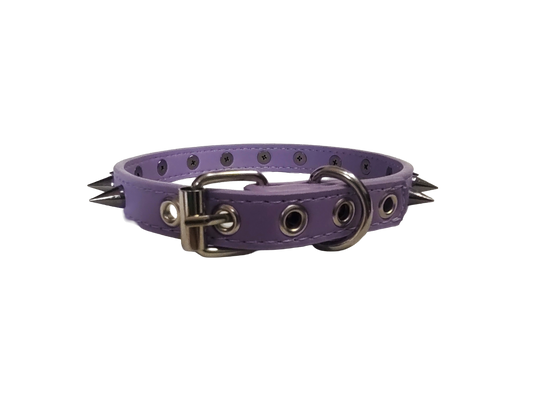Pastel purple faux leather spiked collar with gunmetal spikes back view