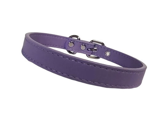 Pastel purple faux leather choker collar with buckle and eyelets front view