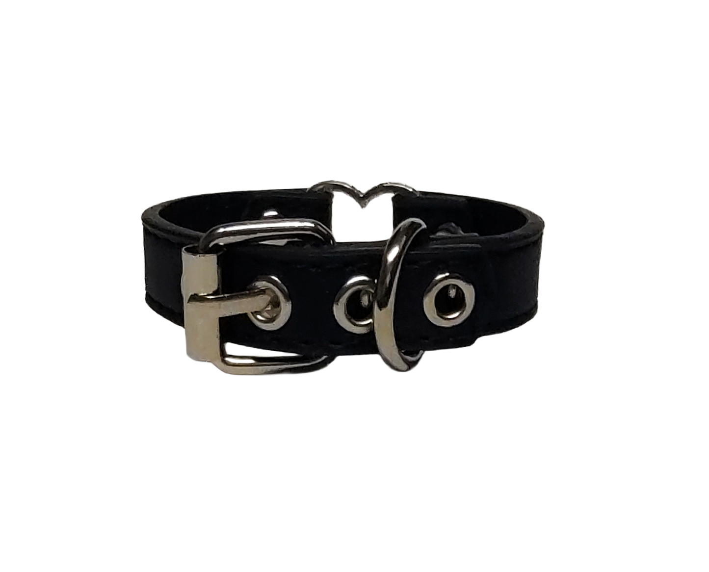 Black faux leather heart ring cuff bracelet back view