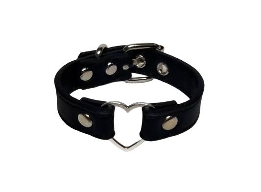 Black faux leather heart ring cuff bracelet top view