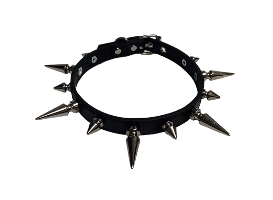 Ruinspire Collar Classic Spiked Collar - Black Faux Leather Collar with Alternating Tree Spikes