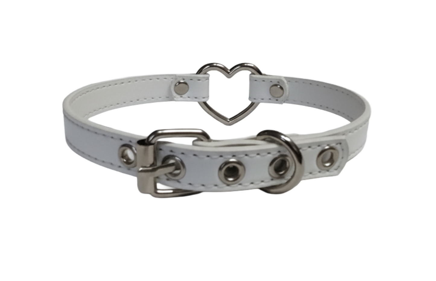 White faux leather heart ring choker collar back view