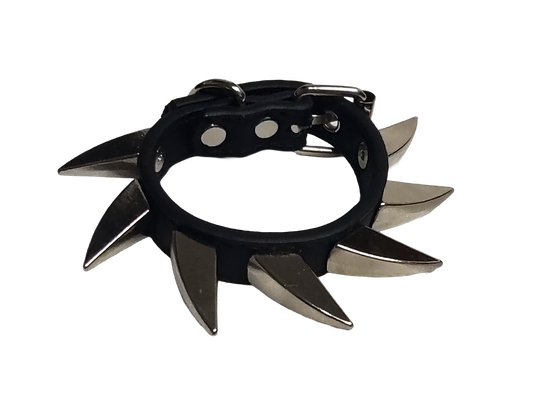 Black faux leather dragon claw spiked cuff bracelet top view