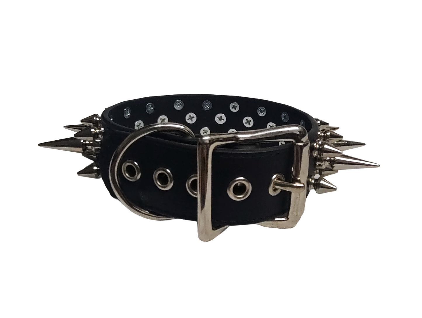 Wyvern Triple Spiked Collar - Black Faux Leather 3 Row Spike Choker Collar