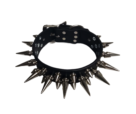 Wyvern Triple Spiked Collar - Black Faux Leather 3 Row Spike Choker Collar
