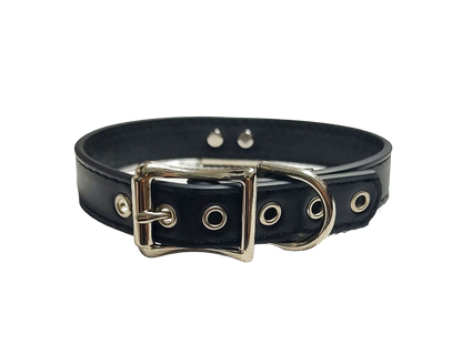 Black faux leather collar with plate d ring back view
