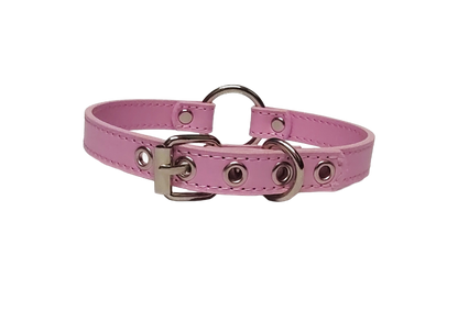 Pink faux leather collar with o-ring back view