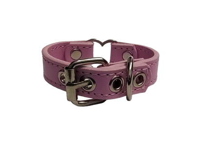 Pink faux leather heart ring cuff bracelet back view