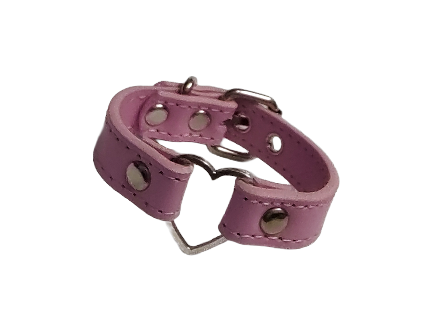 Pink faux leather heart ring cuff bracelet front view