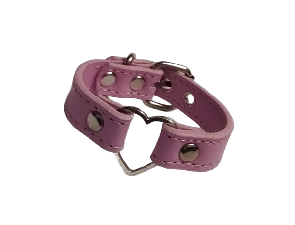 Pink faux leather heart ring cuff bracelet front view
