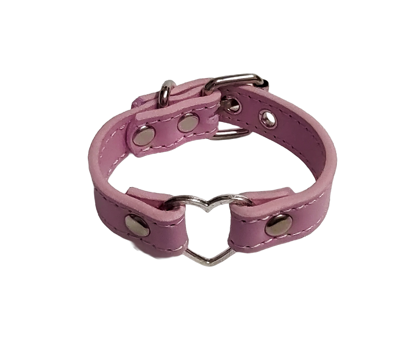 Pink faux leather heart ring cuff bracelet top view