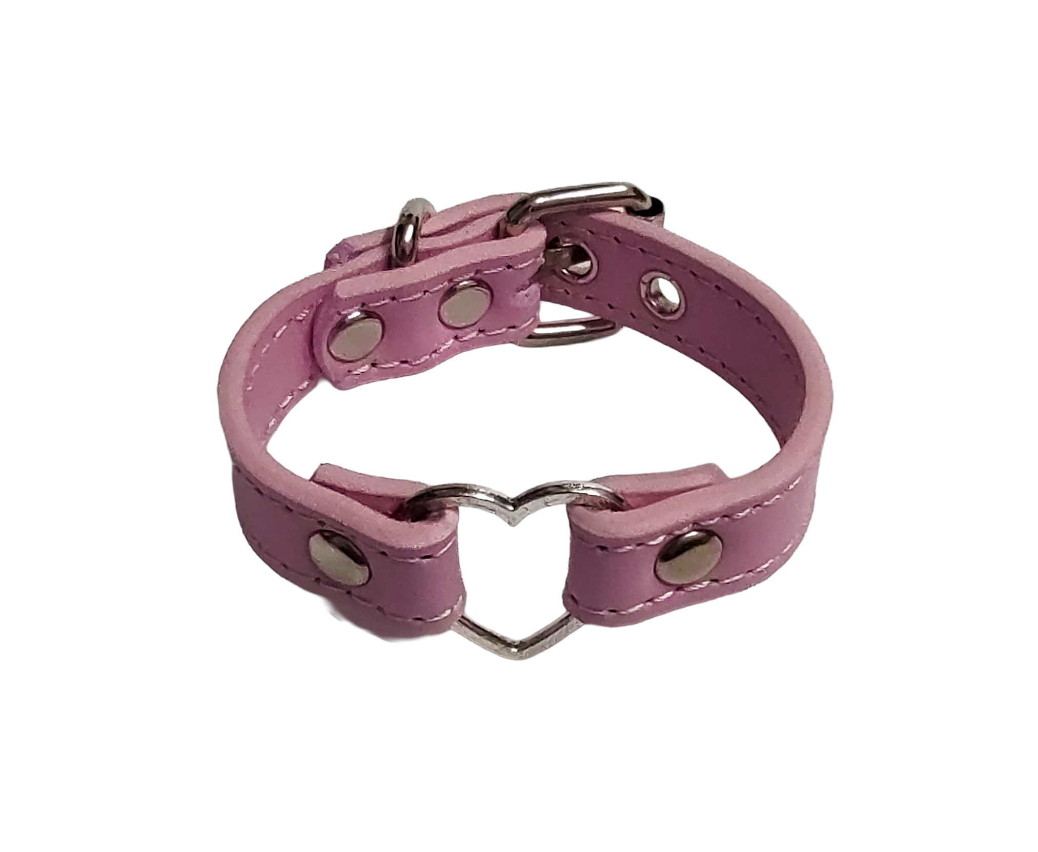 Pink faux leather heart ring cuff bracelet top view