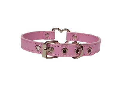Pink faux leather collar with heart ring back view