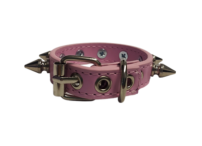 Pink faux leather spiked cuff bracelet back view