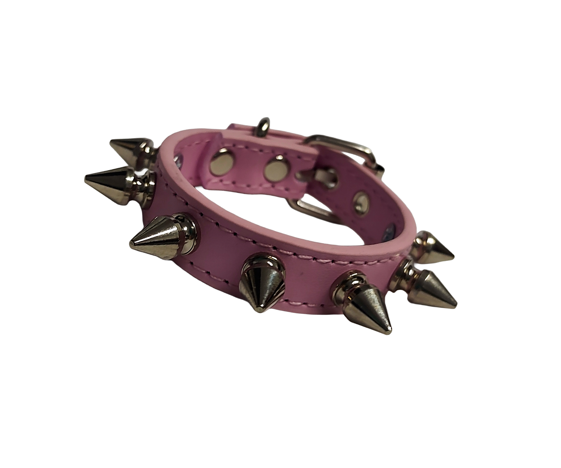 Pink faux leather spiked cuff bracelet front view