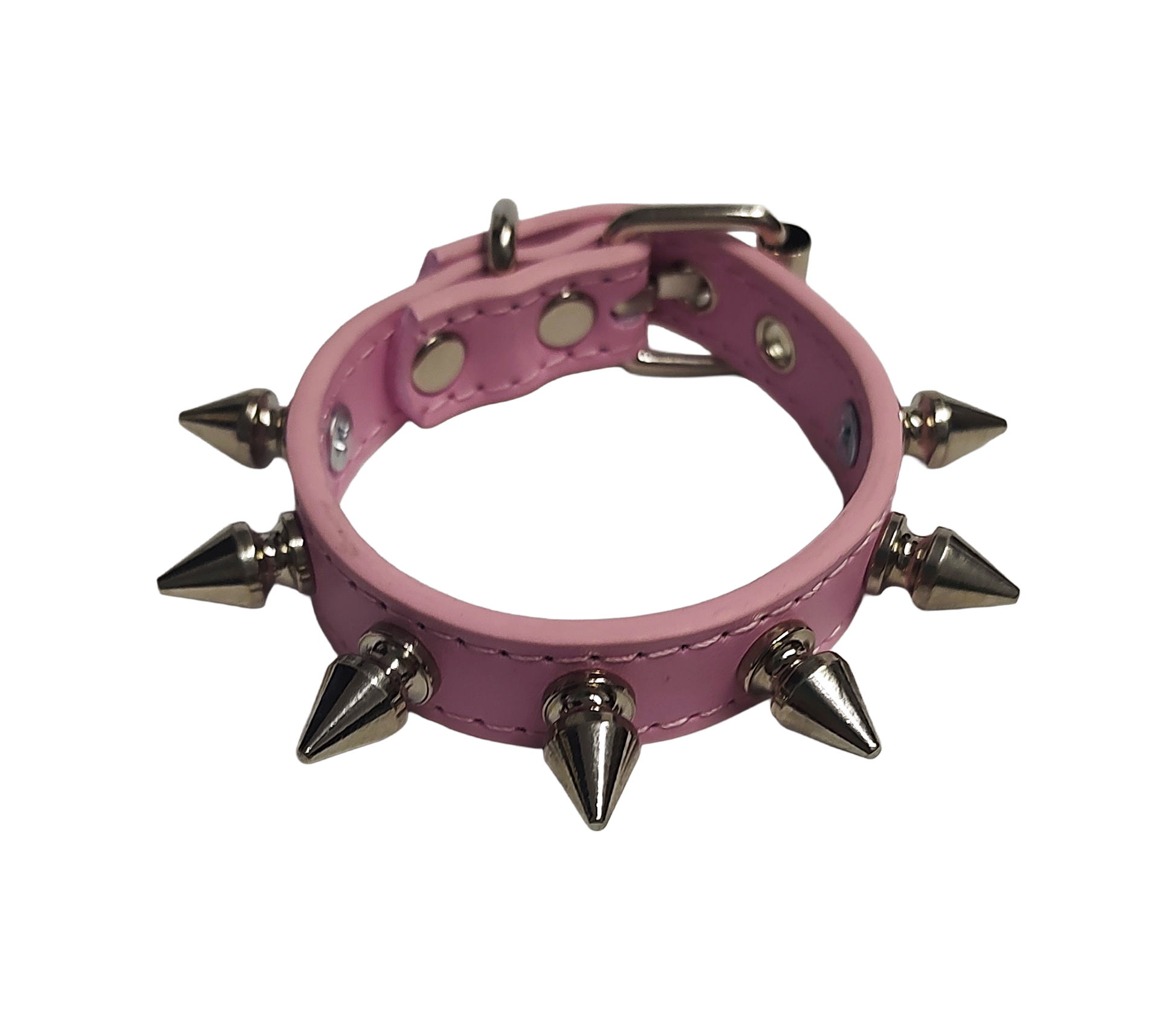 Pink faux leather spiked cuff bracelet top view