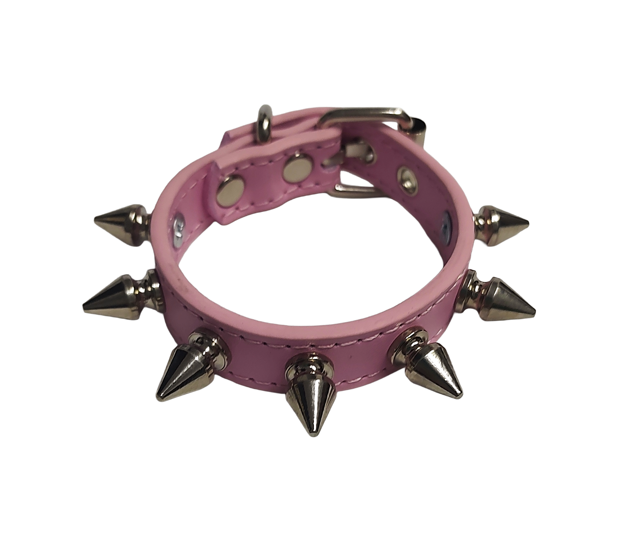 Pink faux leather spiked cuff bracelet top view