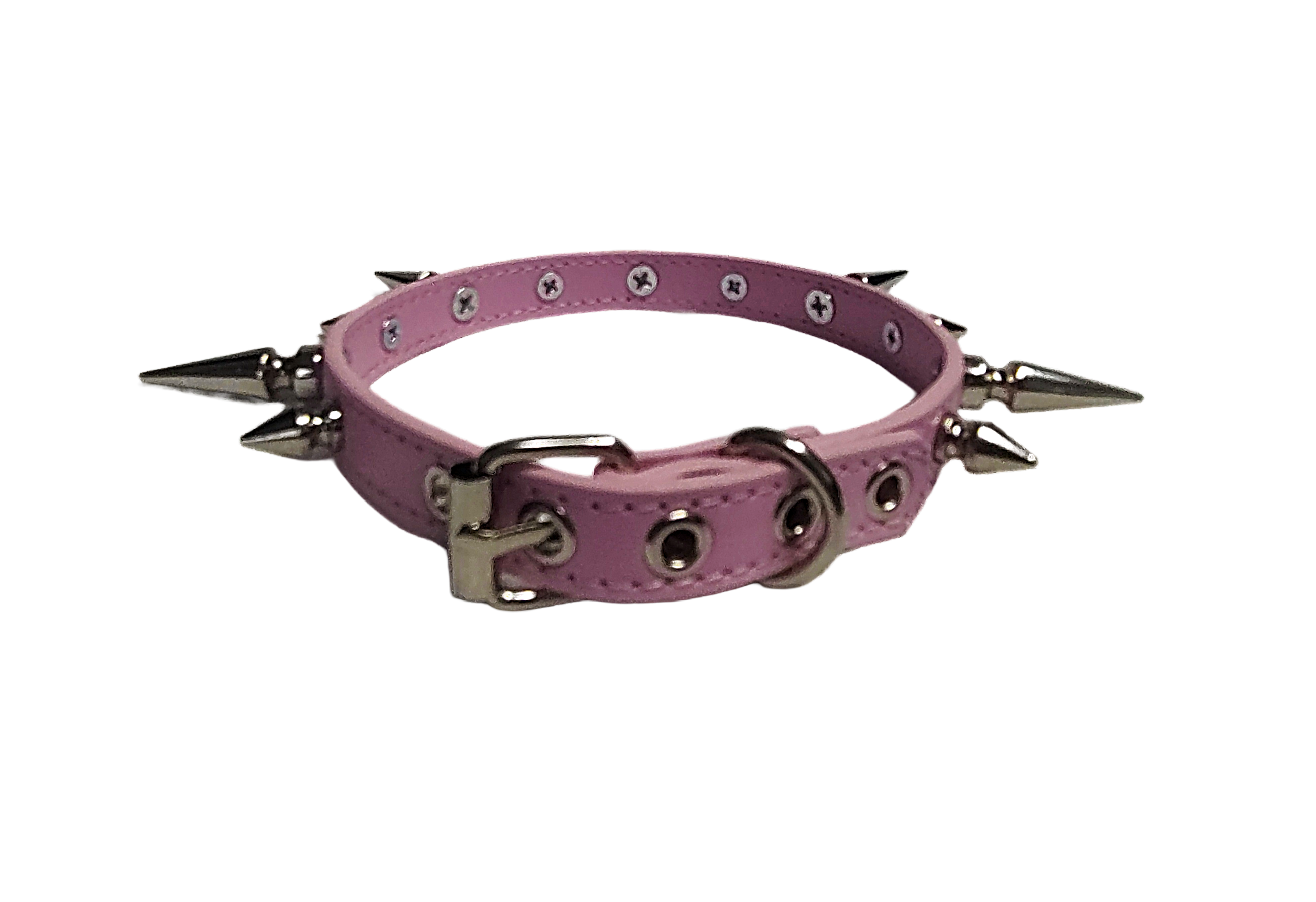 Pink faux leather spiked collar with alternating spikes  back view