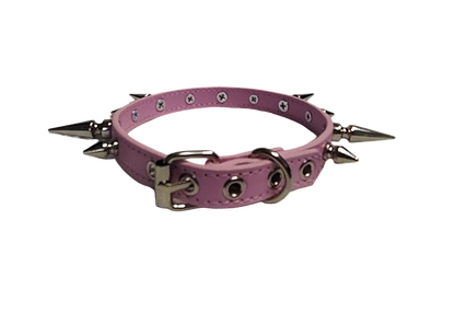 Pink faux leather spiked collar with alternating spikes  back view