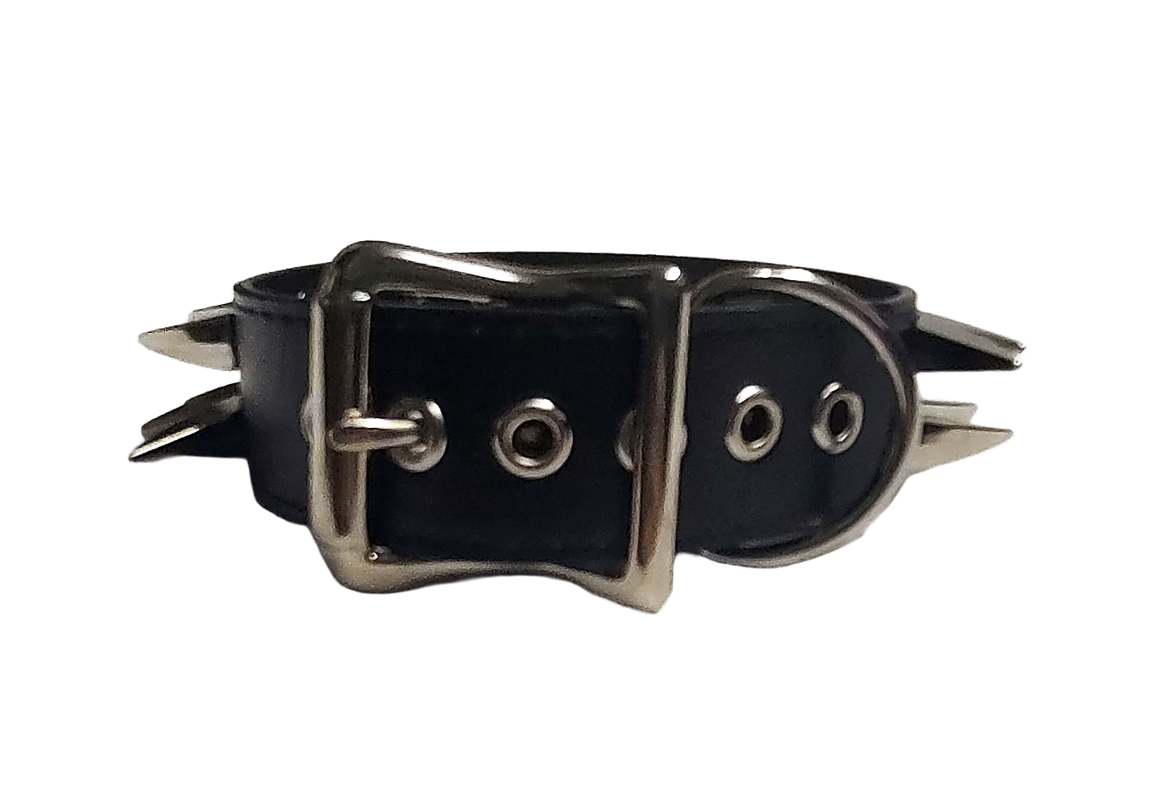 Buzzsaw Wyrm Spiked Collar - Black Faux Leather Claw Spike Choker Collar