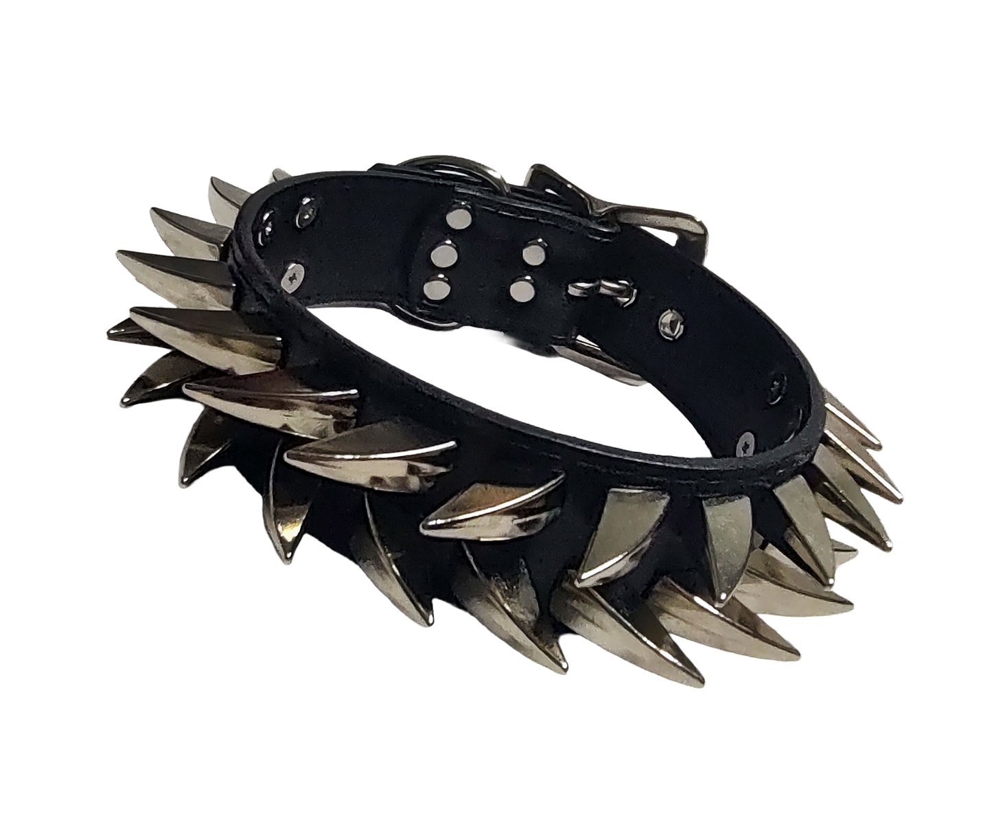Buzzsaw Wyrm Spiked Collar - Black Faux Leather Claw Spike Choker Collar