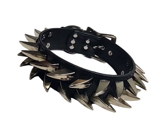 Buzzsaw Wyrm Spiked Collar - Black Faux Leather Claw Spike Choker Collar