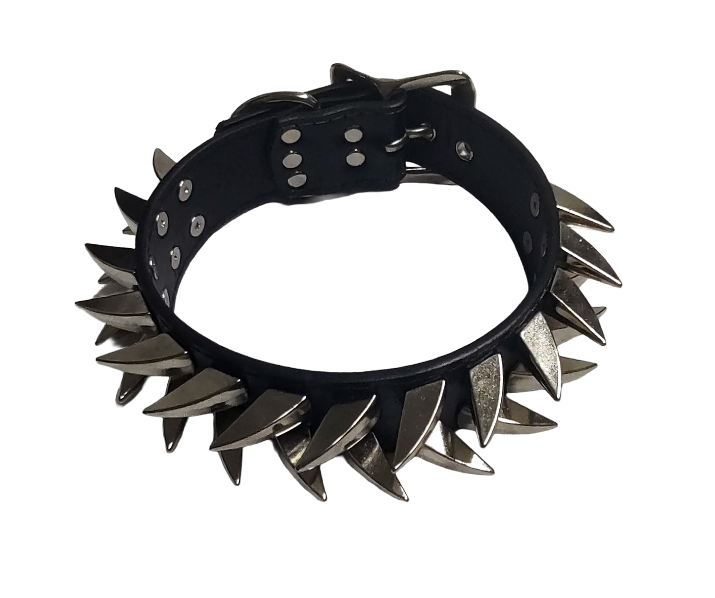 Buzzsaw Wyrm Spiked Collar - Black Faux Leather Claw Spike Choker Collar