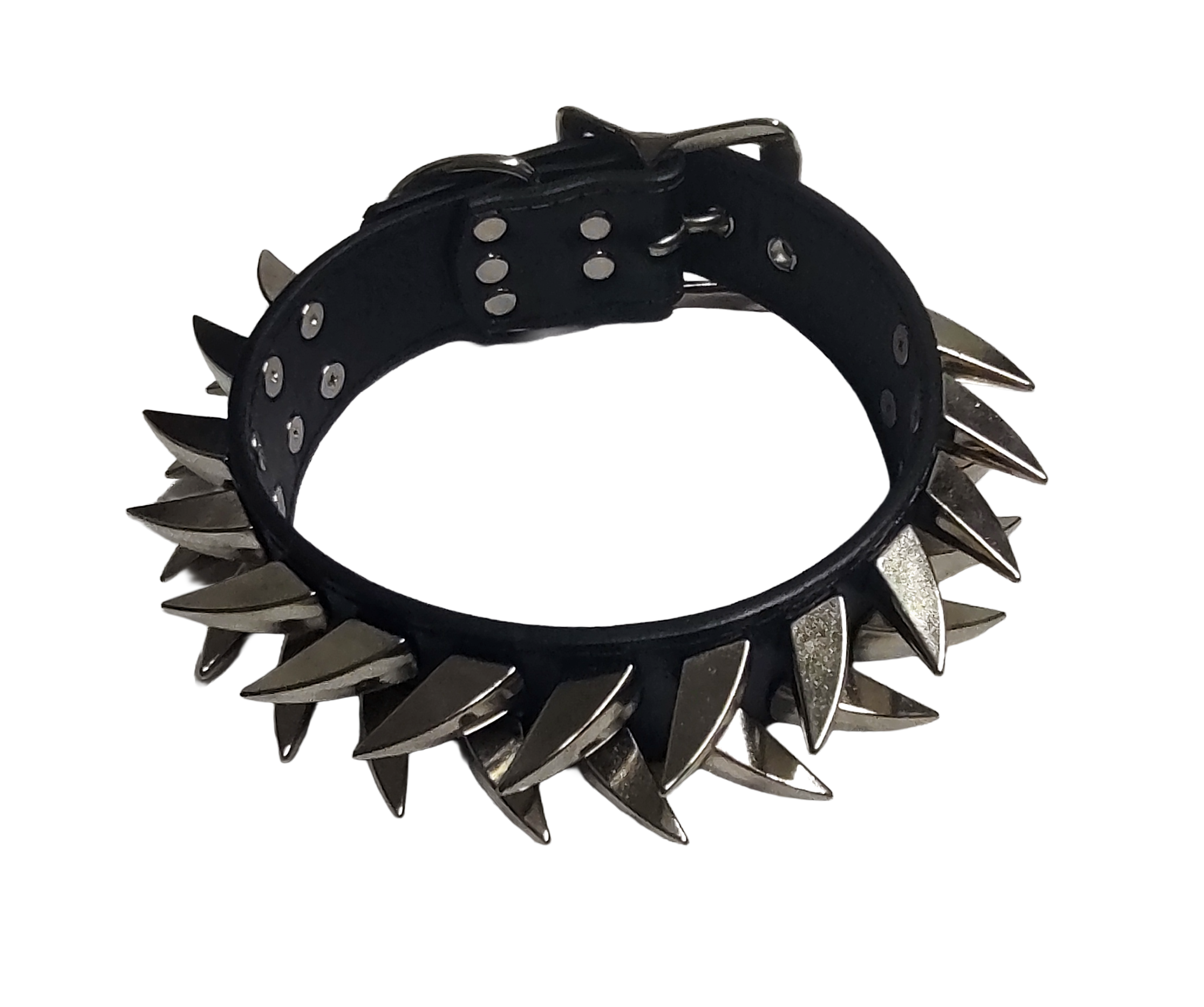 Buzzsaw Wyrm Spiked Collar - Black Faux Leather Claw Spike Choker Collar