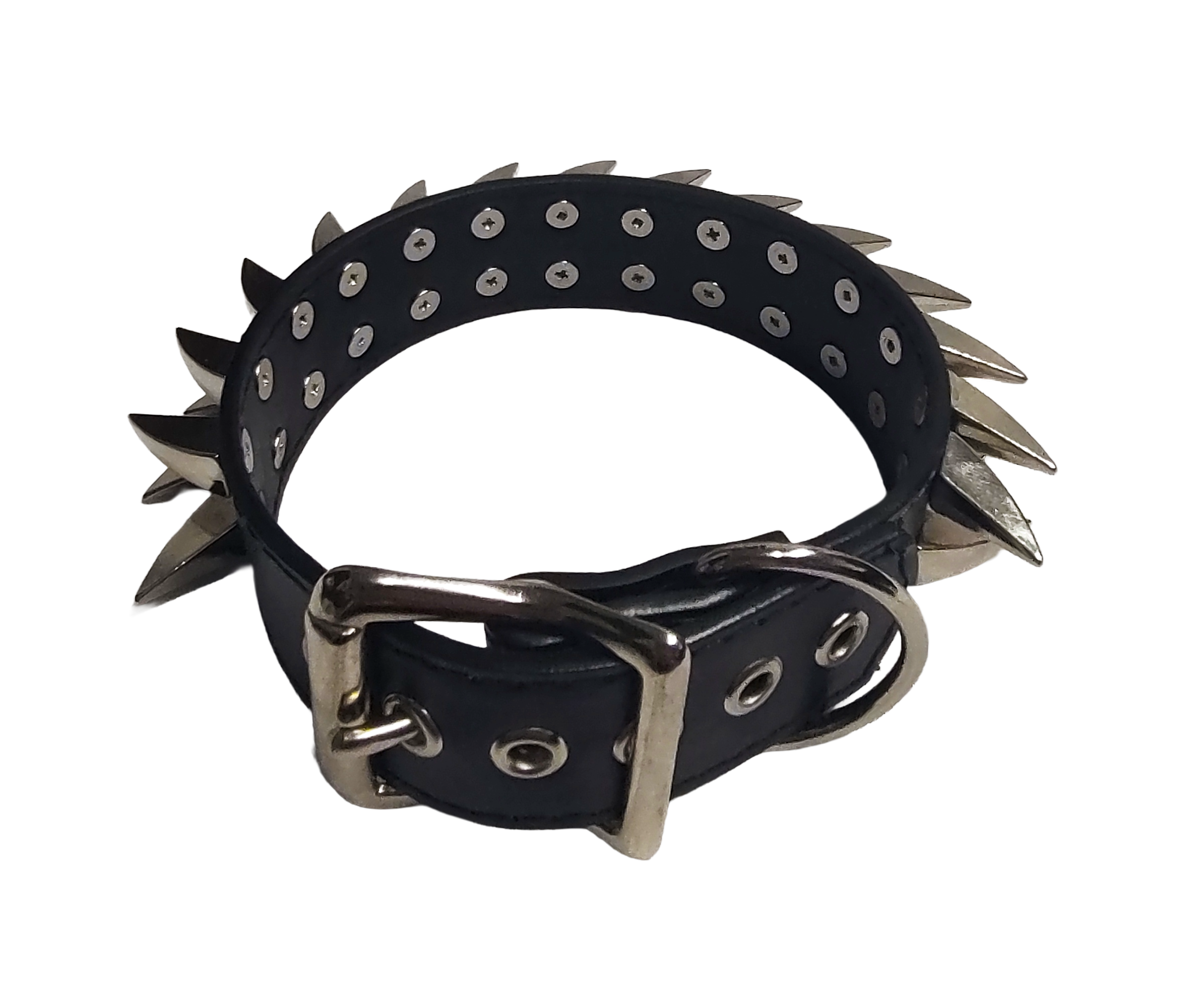 Buzzsaw Wyrm Spiked Collar - Black Faux Leather Claw Spike Choker Collar