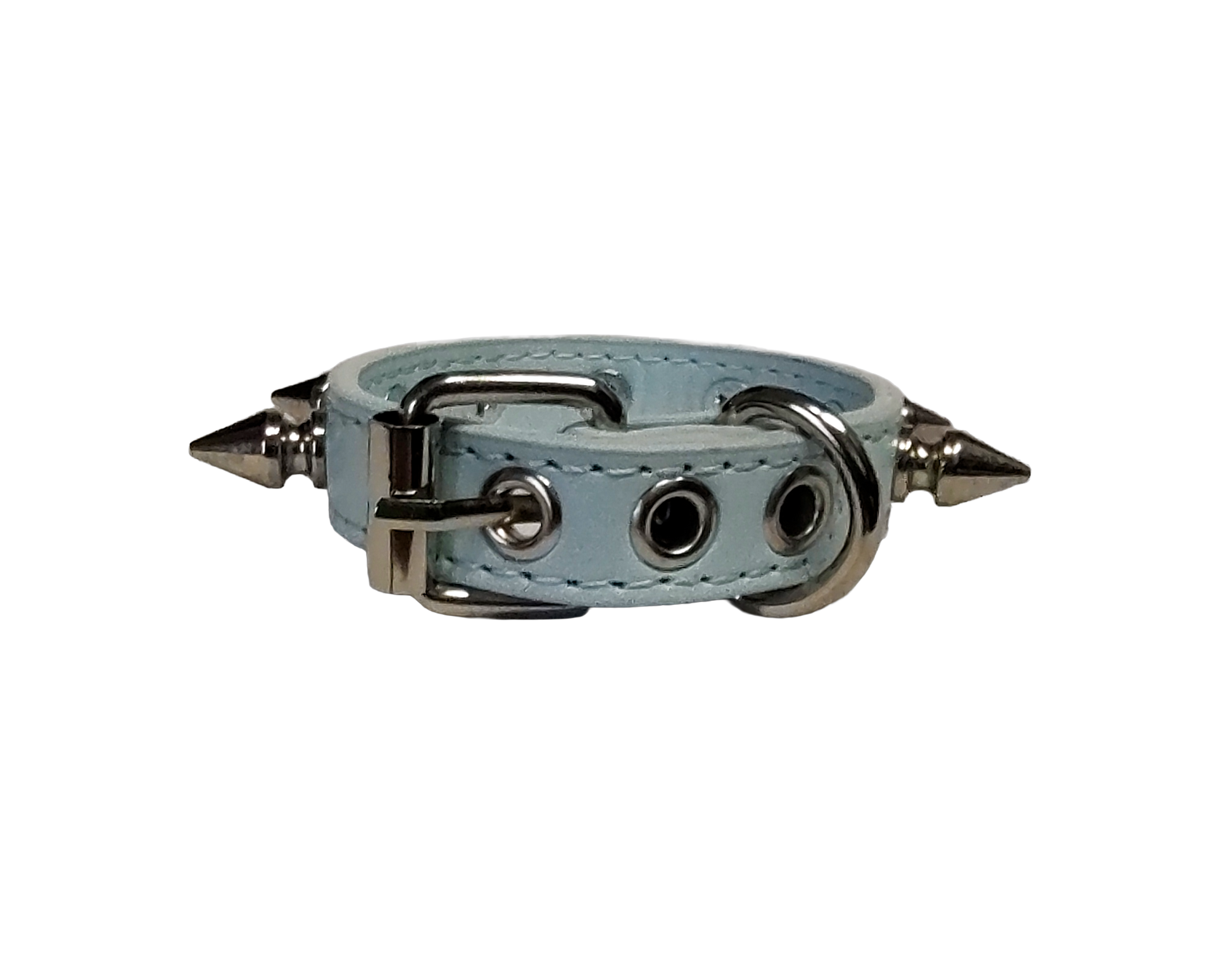 Ice blue faux leather spiked cuff bracelet back view