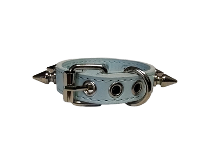 Ice blue faux leather spiked cuff bracelet back view