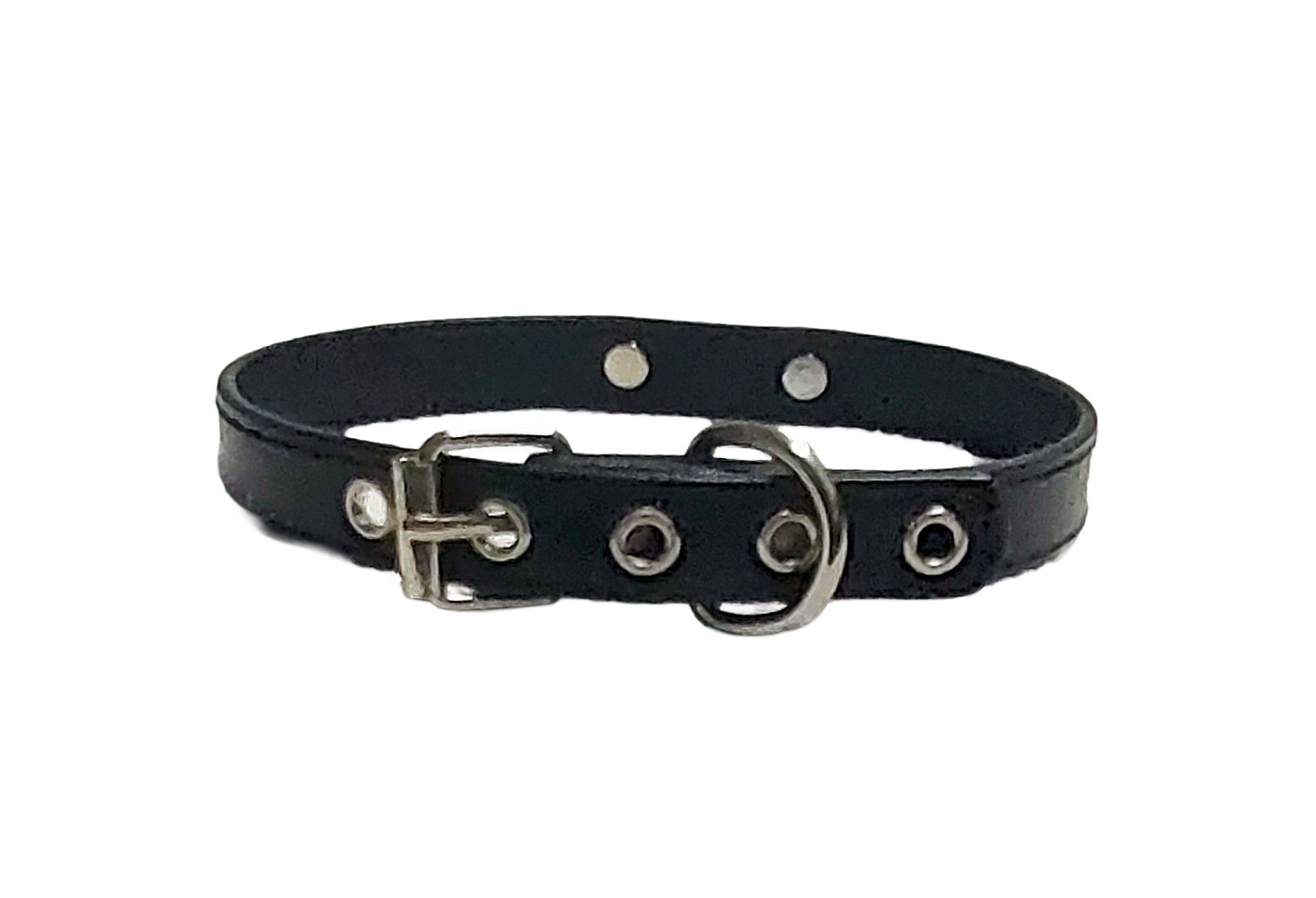 Black faux leather collar with coachman loop back view