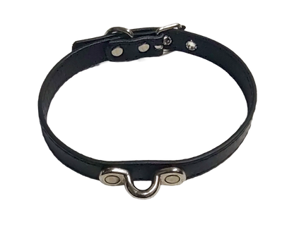 Black faux leather collar with coachman loop top view