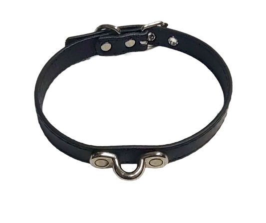 Black faux leather collar with coachman loop top view