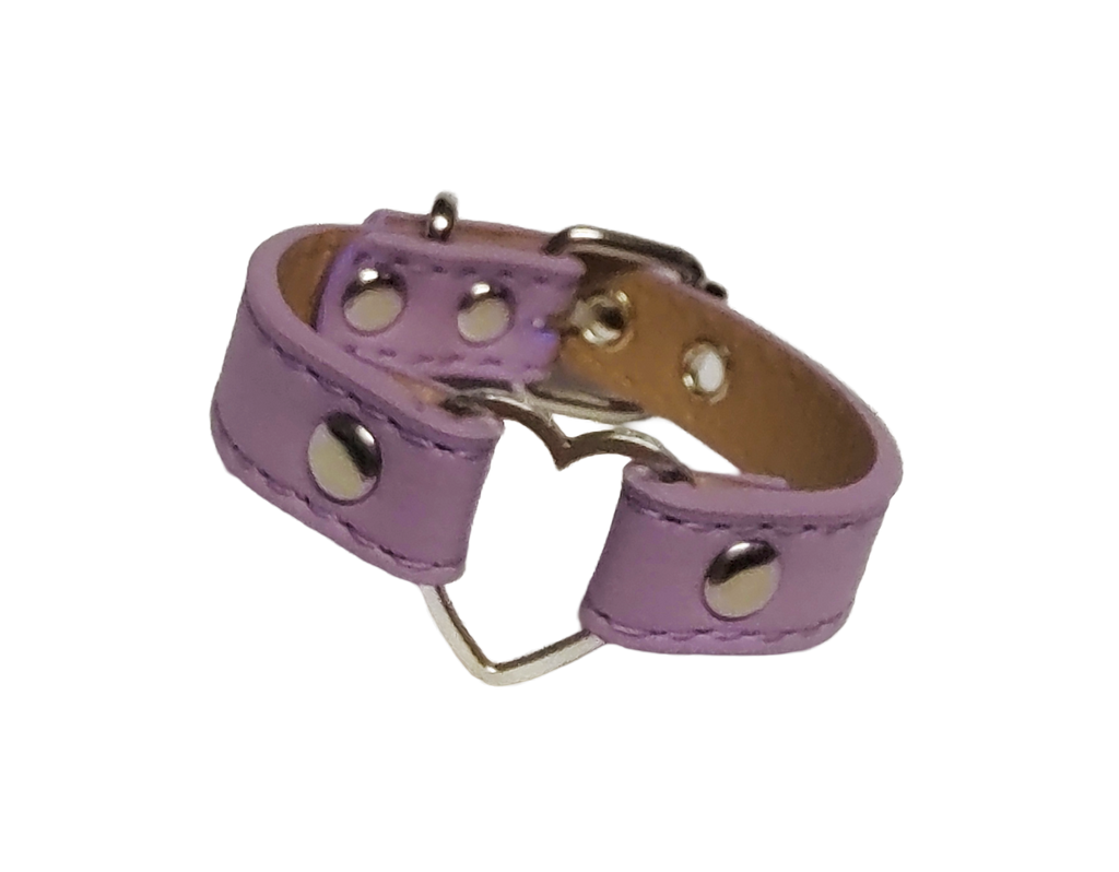 Pastel purple faux leather heart ring cuff bracelet front view