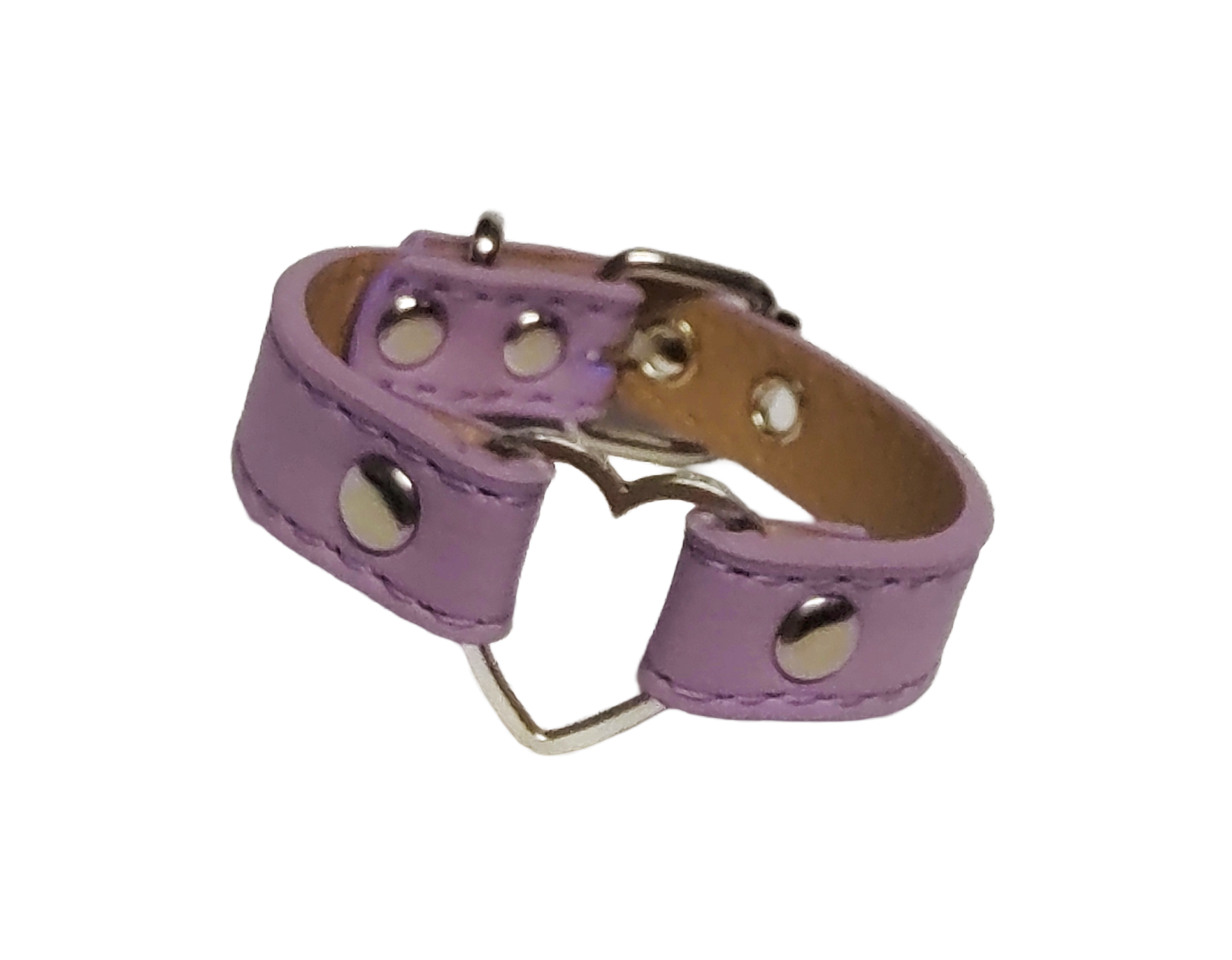 Pastel purple faux leather heart ring cuff bracelet front view