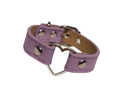 Pastel purple faux leather heart ring cuff bracelet front view