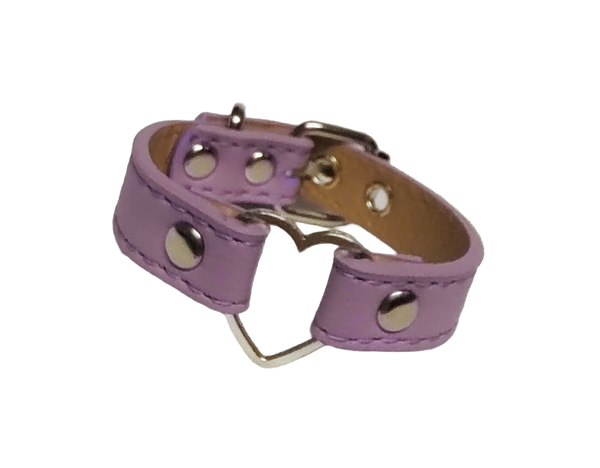 Pastel purple faux leather heart ring cuff bracelet front view