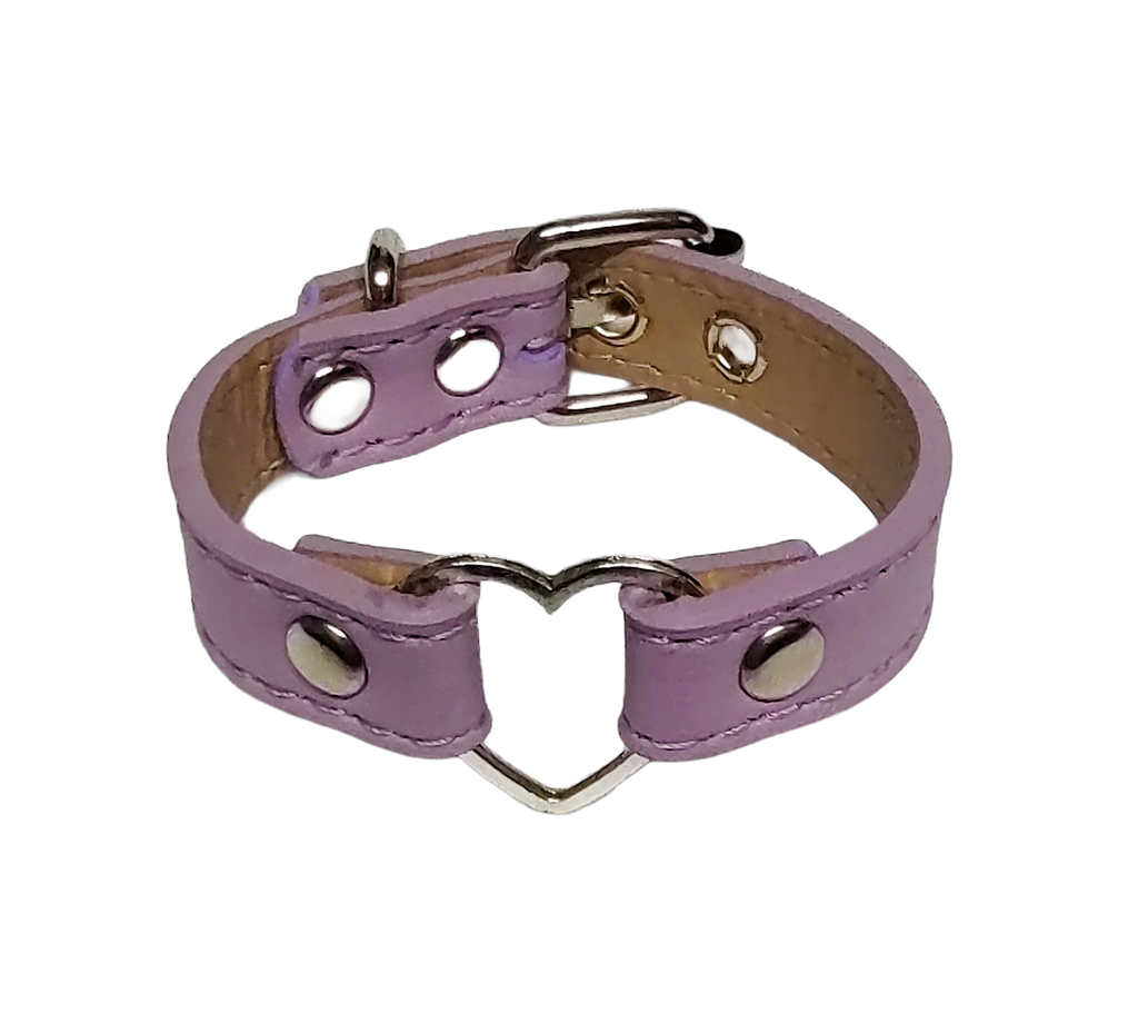 Pastel purple faux leather heart ring cuff bracelet top view