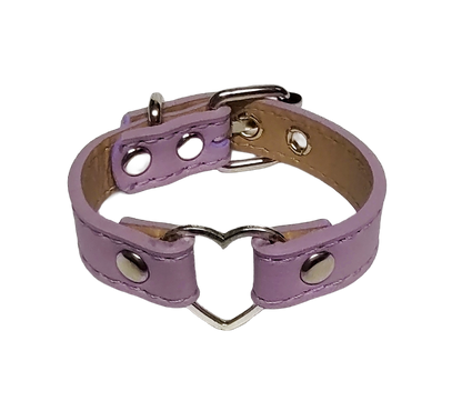 Pastel purple faux leather heart ring cuff bracelet top view