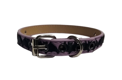Light purple faux leather choker collar with center bat ribbon back view