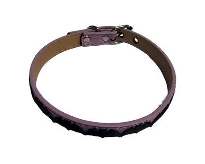 Light purple faux leather choker collar with center bat ribbon top view