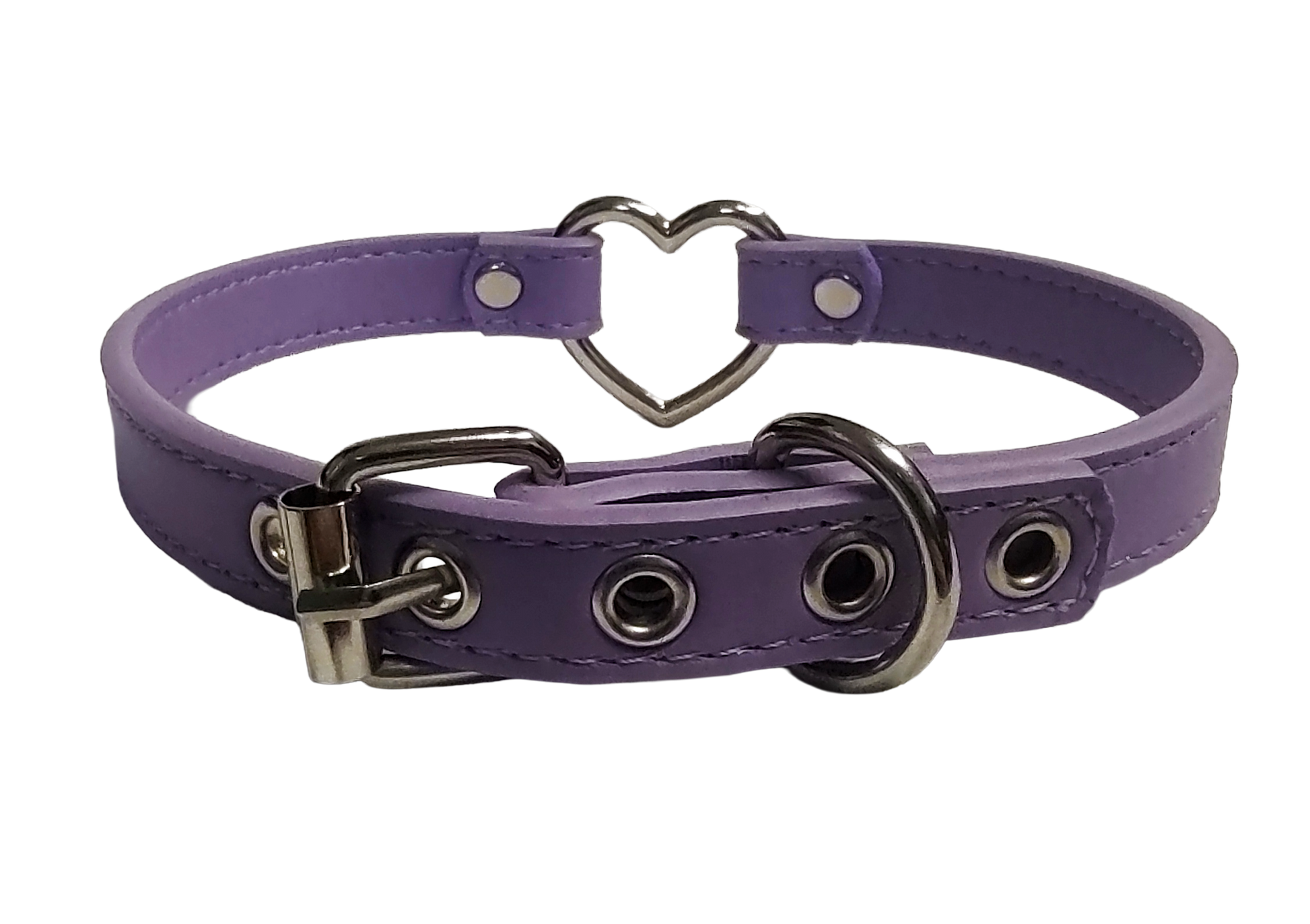 Pastel purple faux leather heart ring collar back view