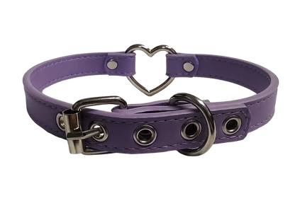 Pastel purple faux leather heart ring collar back view
