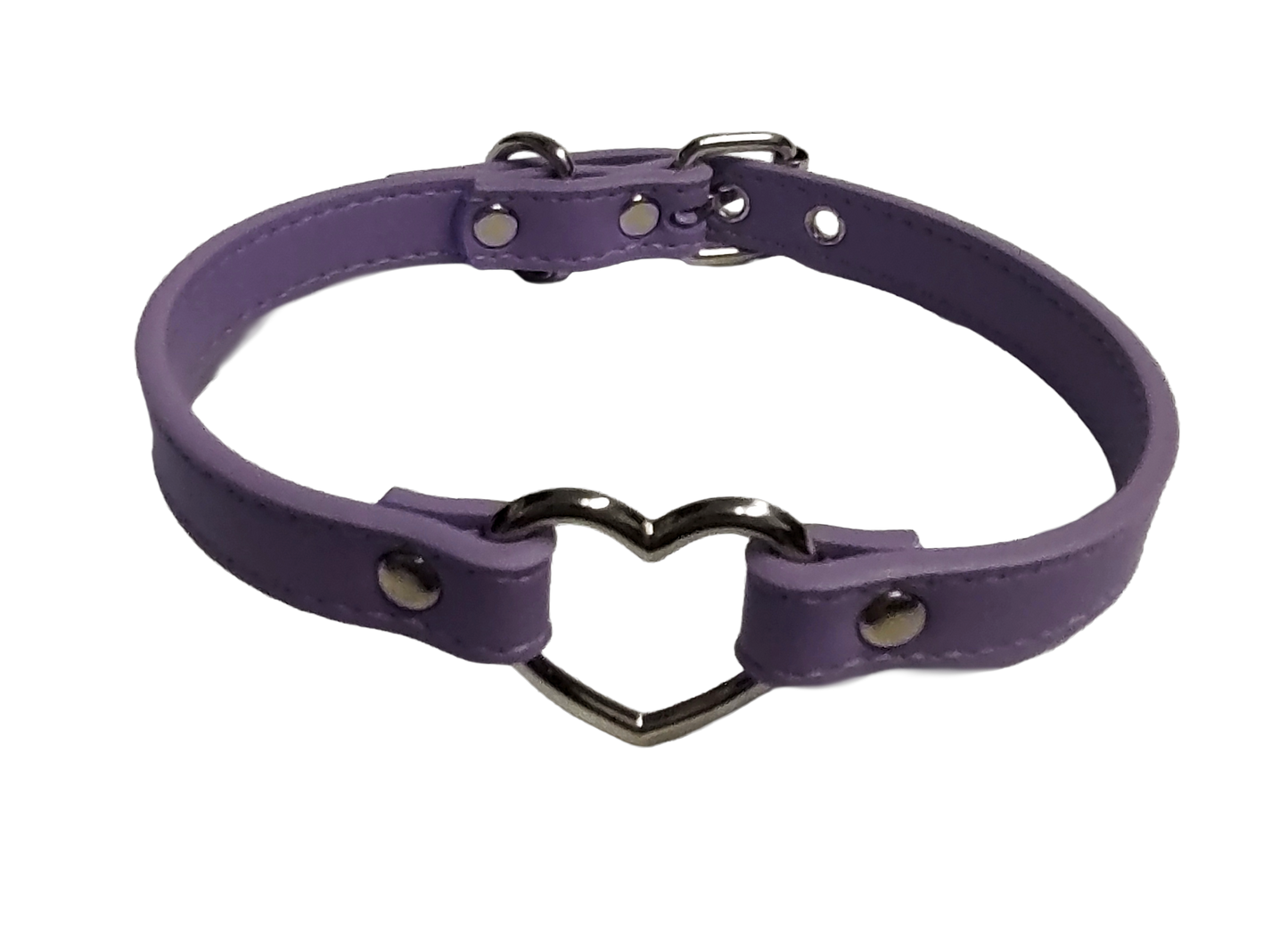 Pastel purple faux leather heart ring collar top view