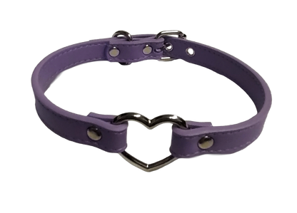 Pastel purple faux leather heart ring collar top view