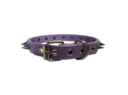Pastel purple faux leather spiked collar with gunmetal spikes back view