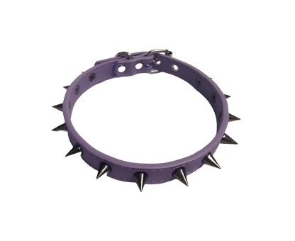 Pastel purple faux leather spiked collar with gunmetal spikes top view